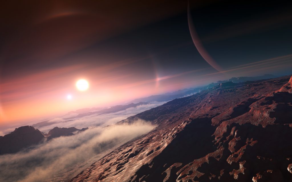 La Terra come un esopianeta. L'immagine mostra un esopianeta visto dalla sua luna.