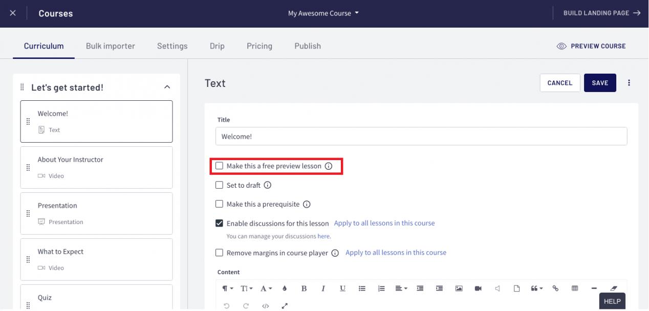 Thinkific Free Preview Option