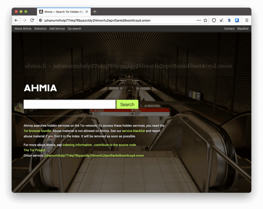 Ahmiaのダークウェブ上のオニオンサイト