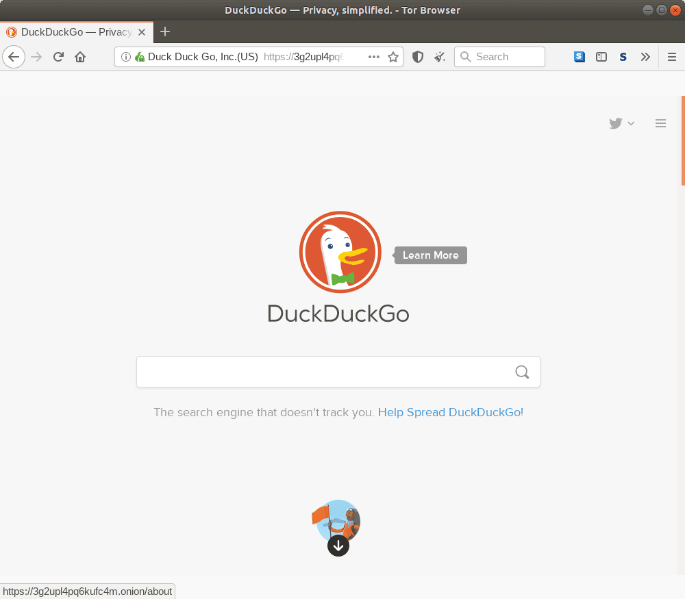 Homepage Onion di DuckDuckGo.