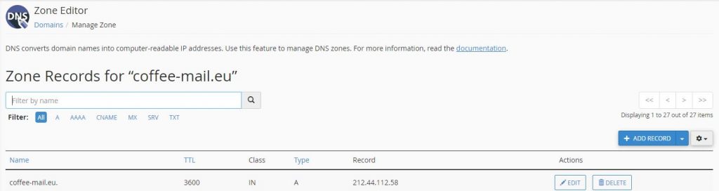 21. zone records in Cpanel