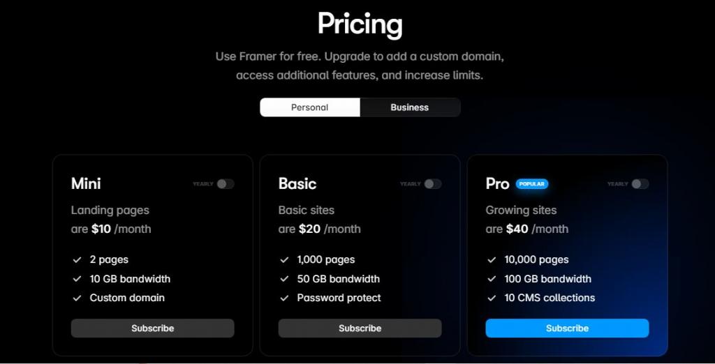 Framer personal pricing