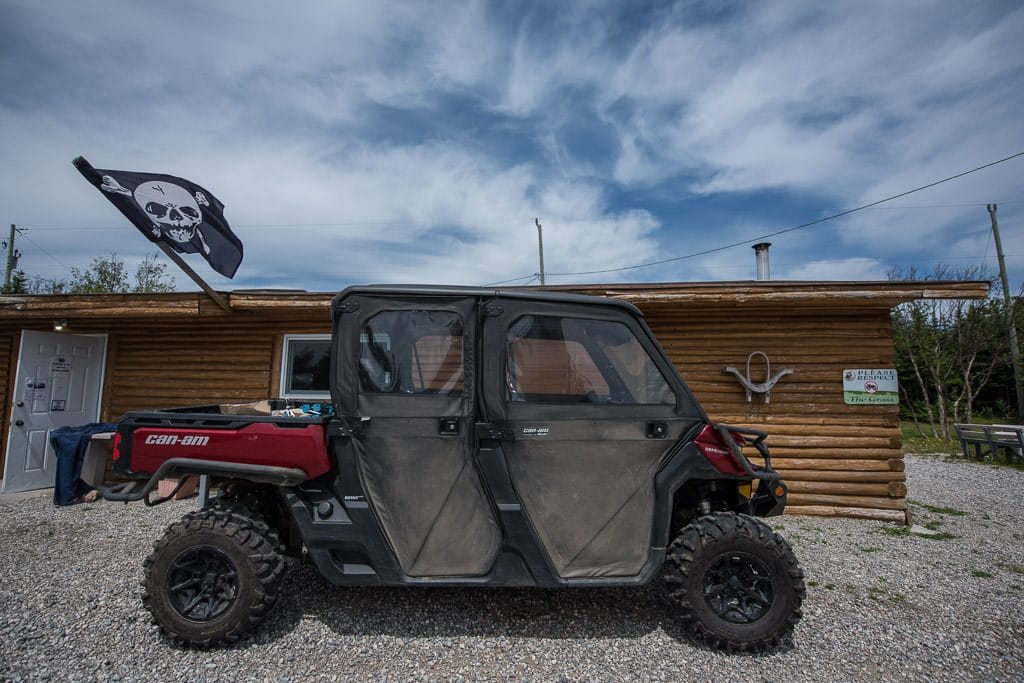 Side-by-side 4 seater atv outside the main building where lunch and breakfast are served at Pirate's Haven