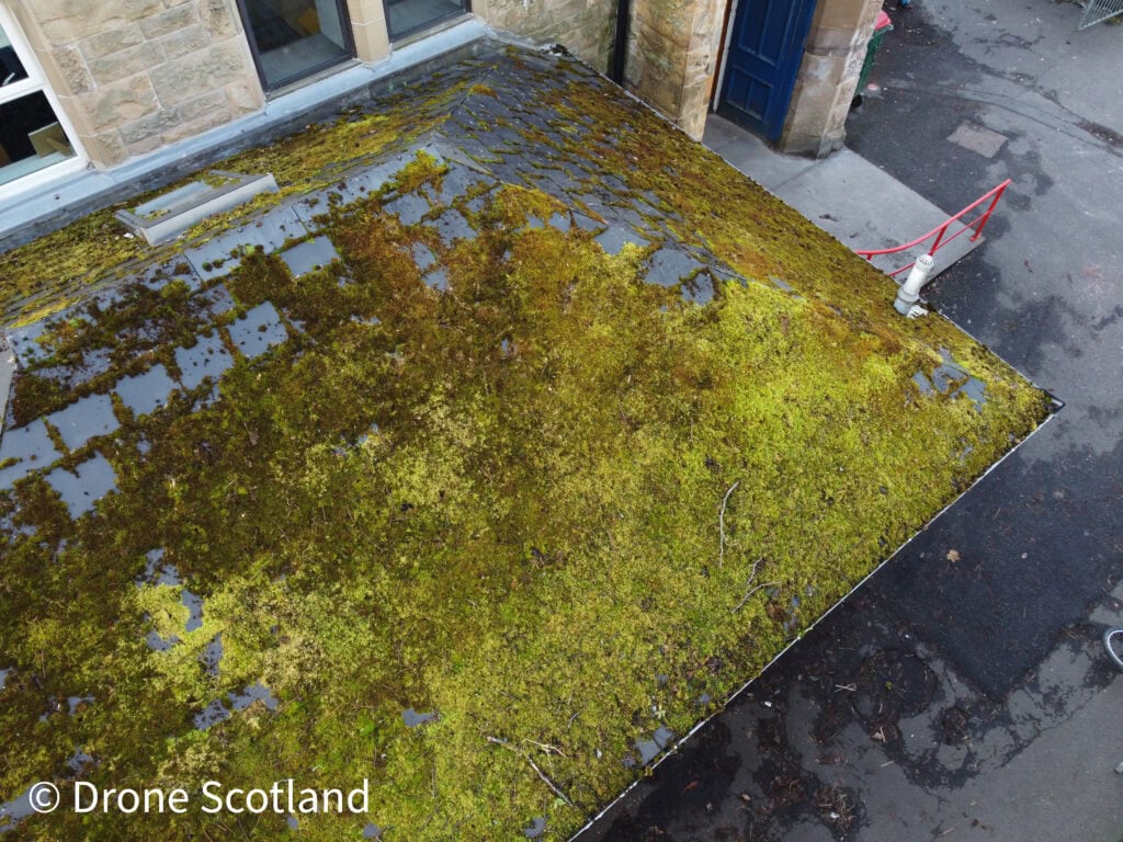 Drone building inspection of a flat roof