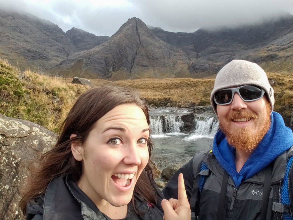 selfie with fairy pools in isle of skye, scotland