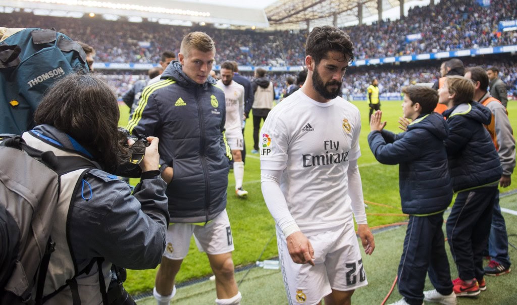 LA CORUNA, SPAIN - MAY 14: Isco of Real Madrid reacts during the La Liga match between RC Deportivo La Coruna and Real Madrid CF at Riazor Stadium on May 14, 2016 in La Coruna, Spain. (Photo by Juan Manuel Serrano Arce/Getty Images)
