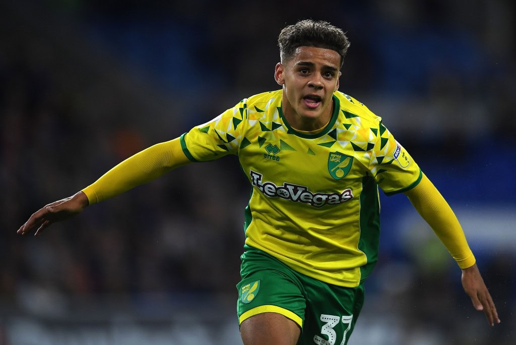 CARDIFF, WALES - AUGUST 28: Max Aarons of Norwich City celebrates after scoring his sides third goal during the Carabao Cup Second Round match between Cardiff City and Norwich City at the Cardiff City Stadium on August 28, 2018 in Cardiff, Wales. (Photo by Harry Trump/Getty Images)