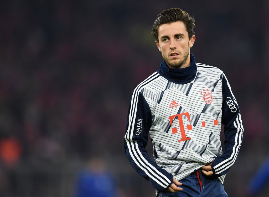 Bayern Munich's new Spanish defender Alvaro Odriozola warms up prior to the German first division Bundesliga football match Bayern Munich v Schalke 04 in Munich on January 25, 2020. (Photo by Christof STACHE / AFP) / DFL REGULATIONS PROHIBIT ANY USE OF PHOTOGRAPHS AS IMAGE SEQUENCES AND/OR QUASI-VIDEO (Photo by CHRISTOF STACHE/AFP via Getty Images)