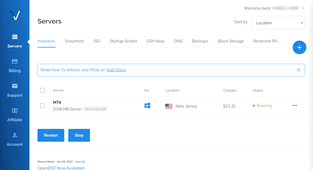 Vultr 会員ページ