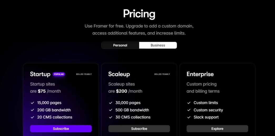 Framer business pricing