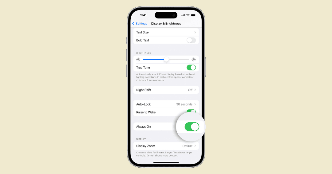 iPhone 14 Pro Always on toggle