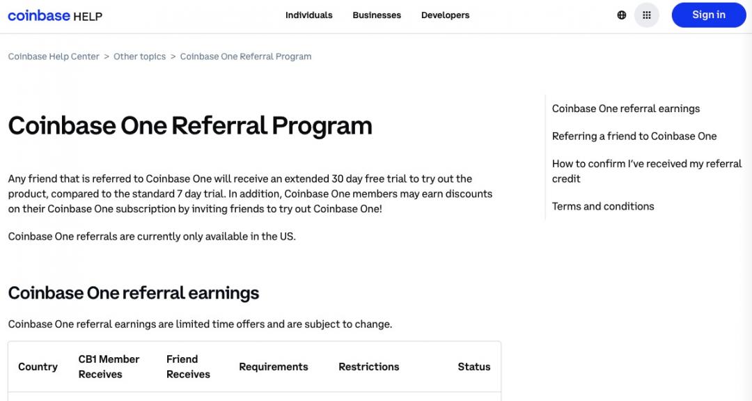 Coinbase One Referral Homepage