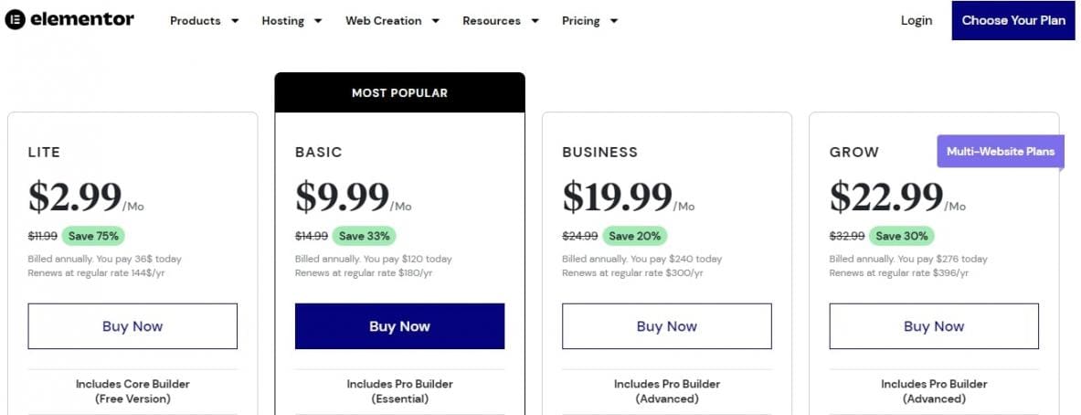 Elementor Pricing