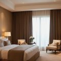 bed with white sheets pillows hotel room with painting wall it chair