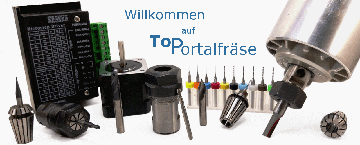 Startbild von top-portalfräse.de mit Zubehör Startbild mit Zubehör für DIY Portalfräsen CNC