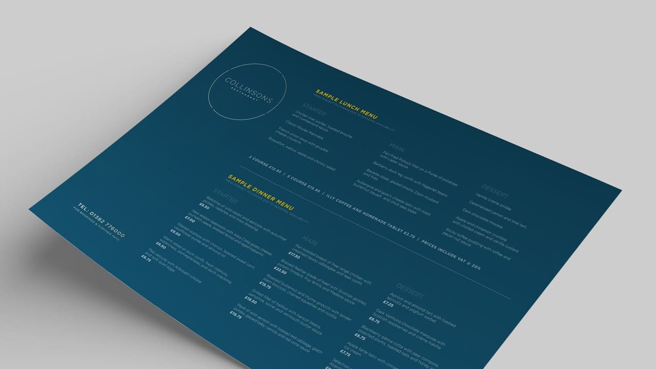 Collinsons Restaurant - Menu Design