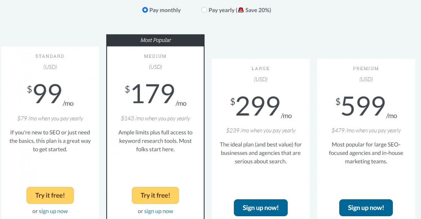 Moz pricing image