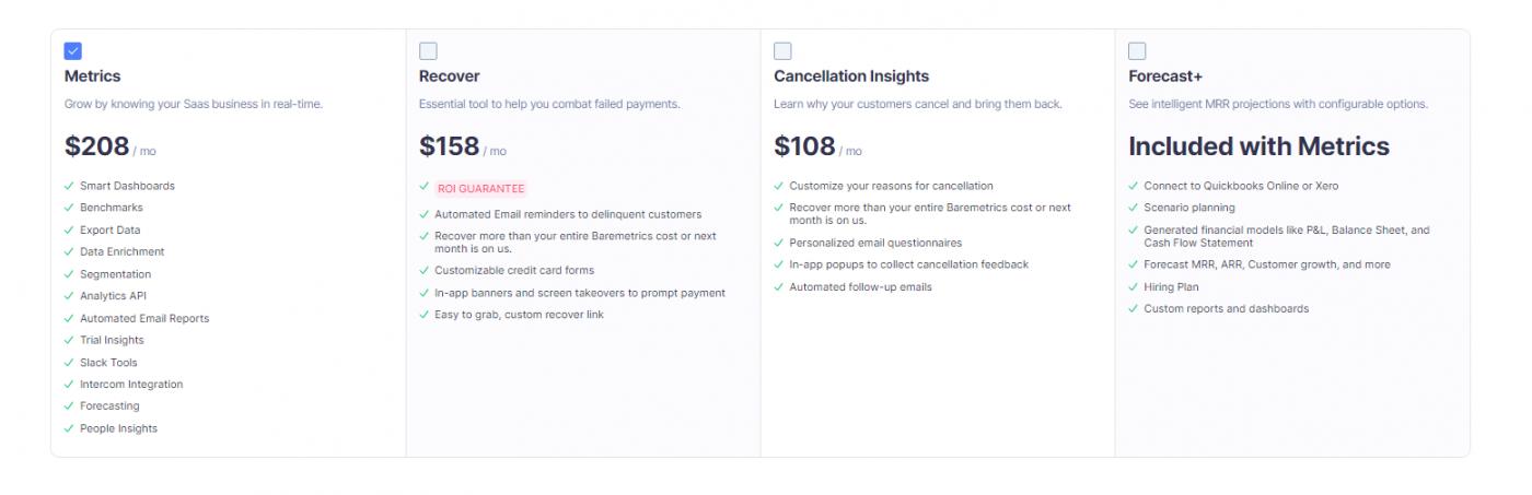 Baremetrics pricing
