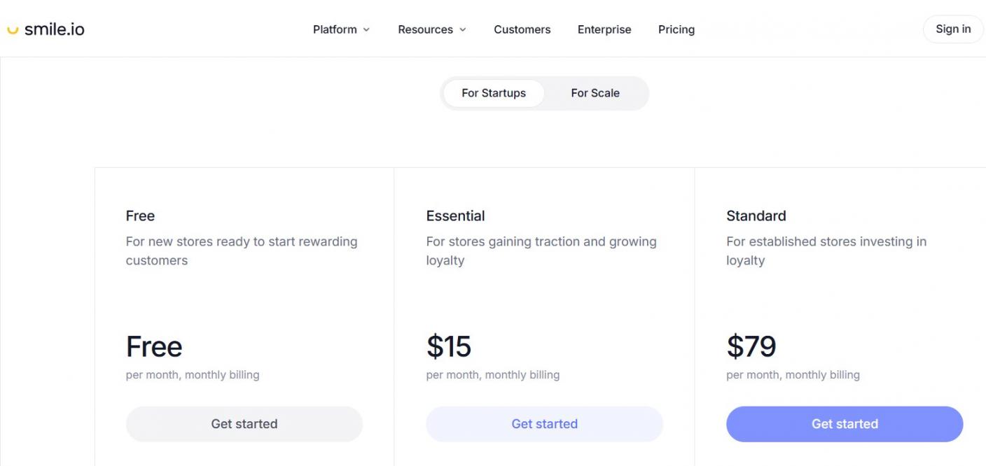 Smile IO pricing for startups