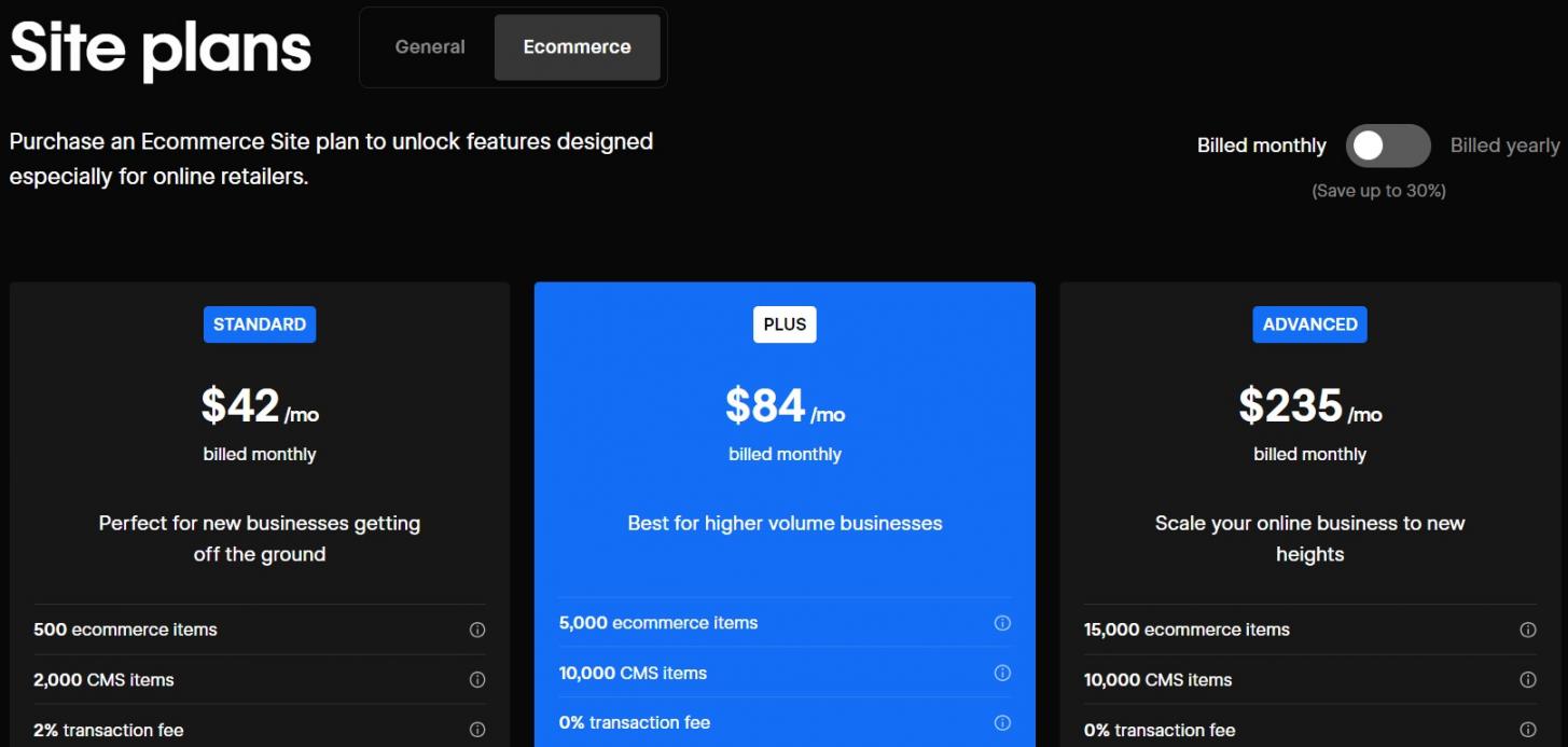 Webflow Pricing - Ecommerce