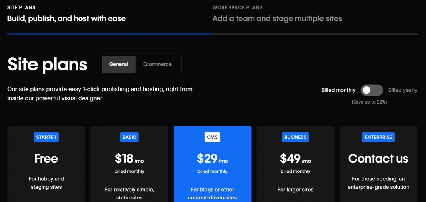 Webflow Pricing - General