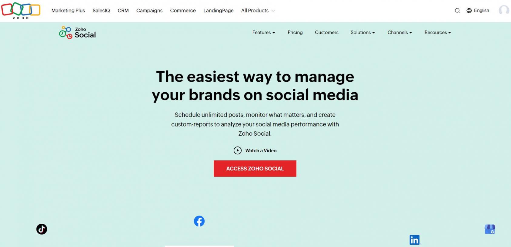 Zoho homepage