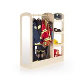 Photo of a dramatic play stations with hangers for the dress up clothes and a mirror.