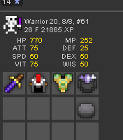 Rotmg [Budget] Account Warrior 8/8 + top set + Uncommon Humanoid Pet 50/45