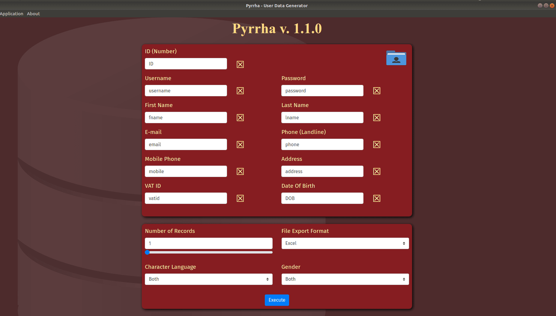 Pyrrha random user data generator