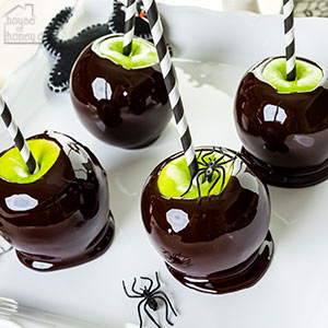 poison candy apples on a tray