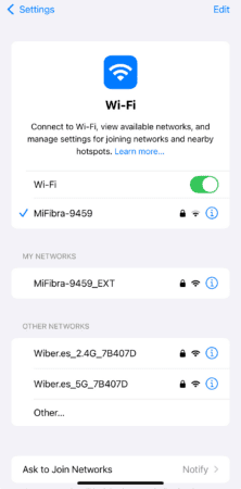 iOS screen showing Wi-Fi network.