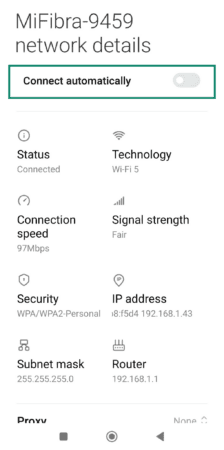 Android screen showing 'Connect automatically'.