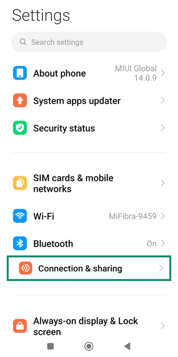 Connection & sharing setting on Android.