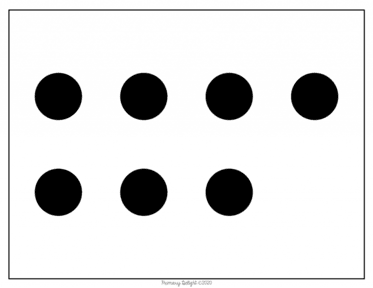 Dot pattern card showing 4 dots on the top row and 3 dots on the bottom.