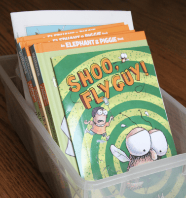 The photo shows a box of books for fun read alouds.
