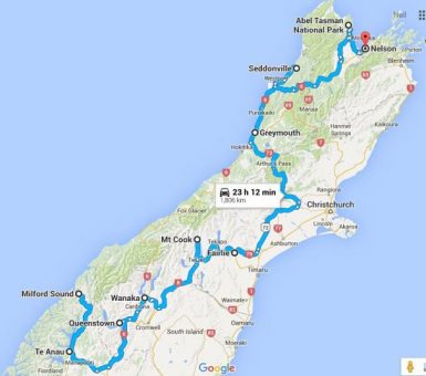 South Island NZ Road Trip Route
