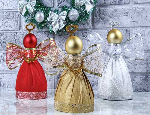 DIY Christmas Angels in red, gold, and silver.