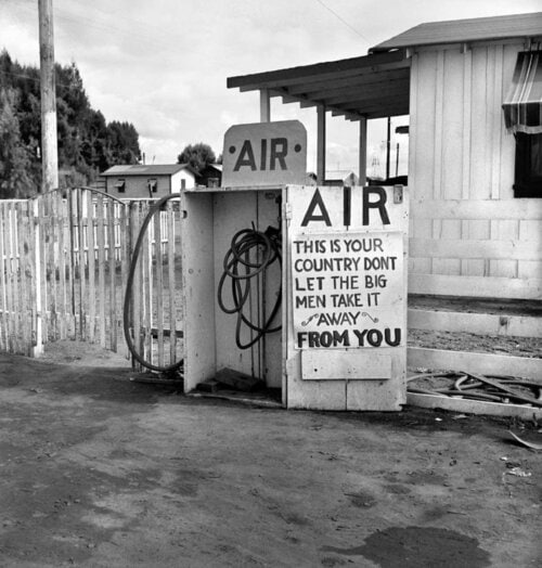 Gas Station, Kern County, California (Lettuce Strike) - Photo by Dorothea Lange. Printed by Seth Dickerman
