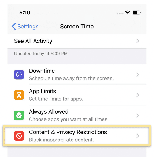 ios content privacy restriction screenshot