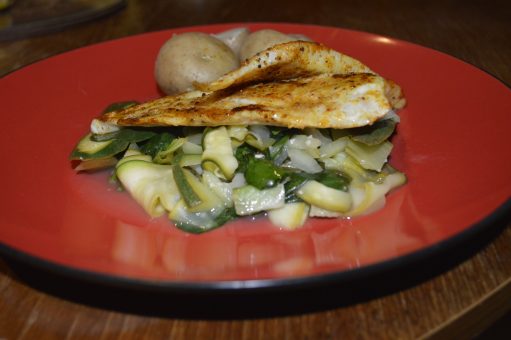 Yummy fish with potatoes and steamed veg.