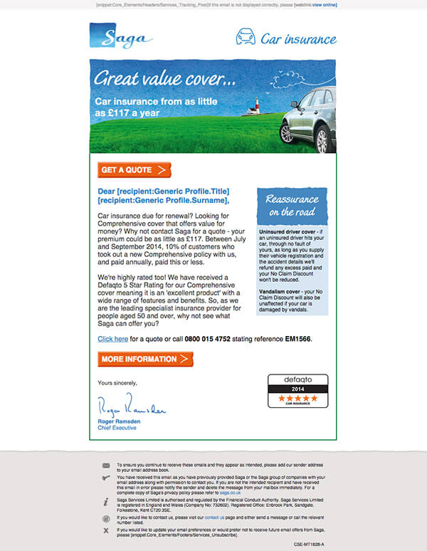 saga car insurance email
