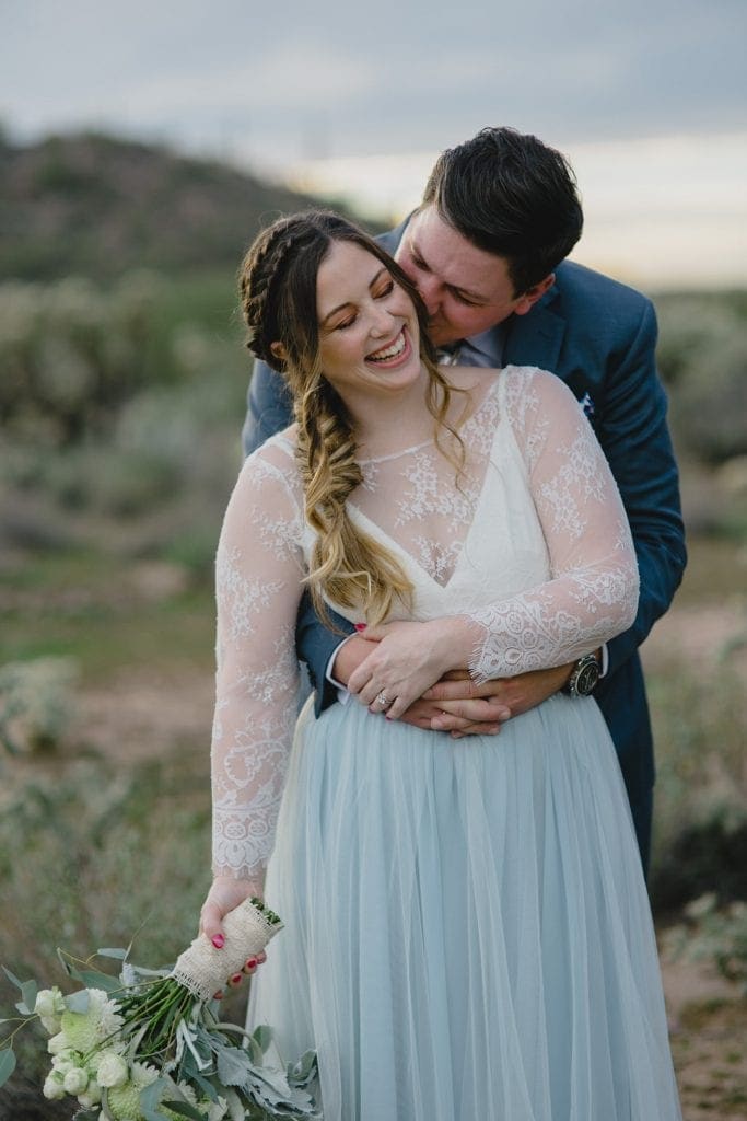 boho bride with blue and white wedding dress Arizona