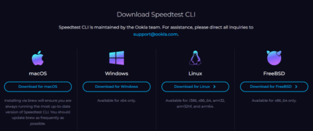 Download options for Speedtest CLI on Ookla website