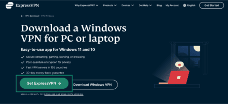 ExpressVPN website showing Get ExpressVPN option.