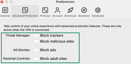 ExpressVPN content blocking options for trackers, ads, adult sites
