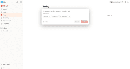 The Todoist extension in action, showing how it can be used to create tasks.