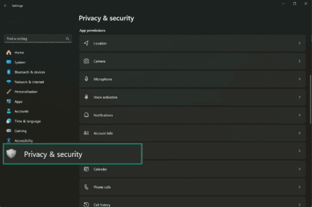 Image showing Windows Privacy & Security setting.