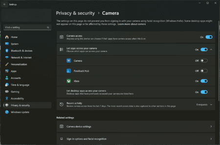 Image showing Windows Camera option.