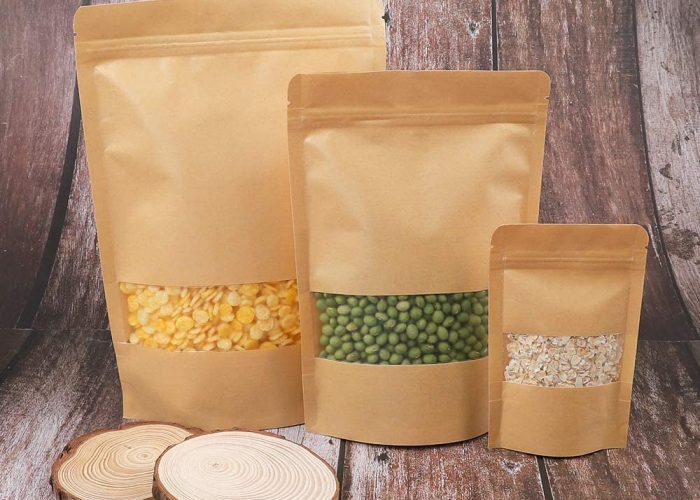 Sachet sac plastifié zip kraft avec fenêtre transparente Refermable