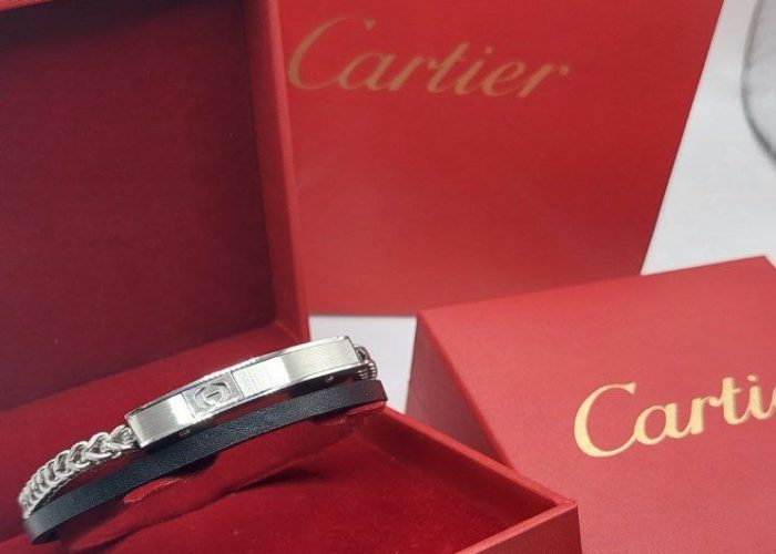 Bracelet homme cuir / câble acier Cartier | Bijoux pour hommes au Maroc